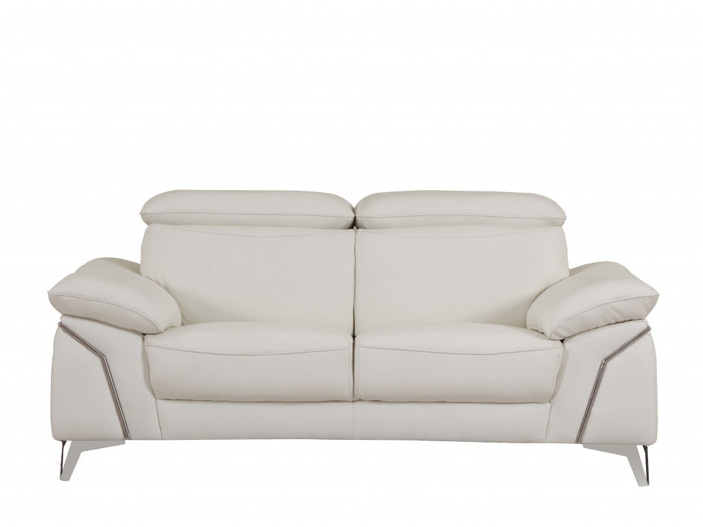 71" White Italian Leather Sofa With Silver Legs-1