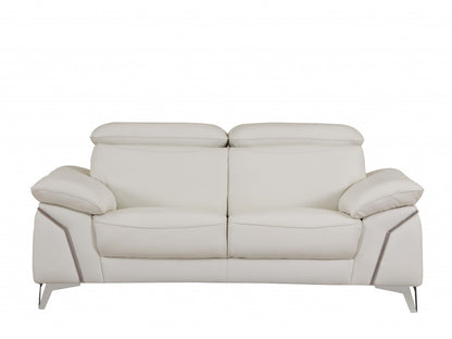 71" White Italian Leather Sofa With Silver Legs-1