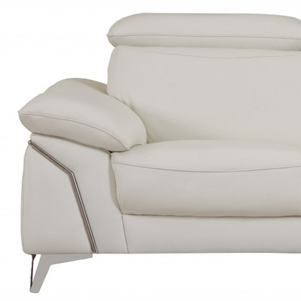 71" White Italian Leather Sofa With Silver Legs-7