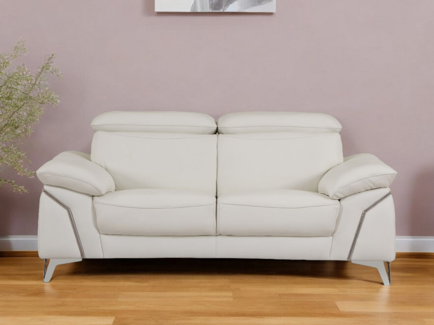 71" White Italian Leather Sofa With Silver Legs-0