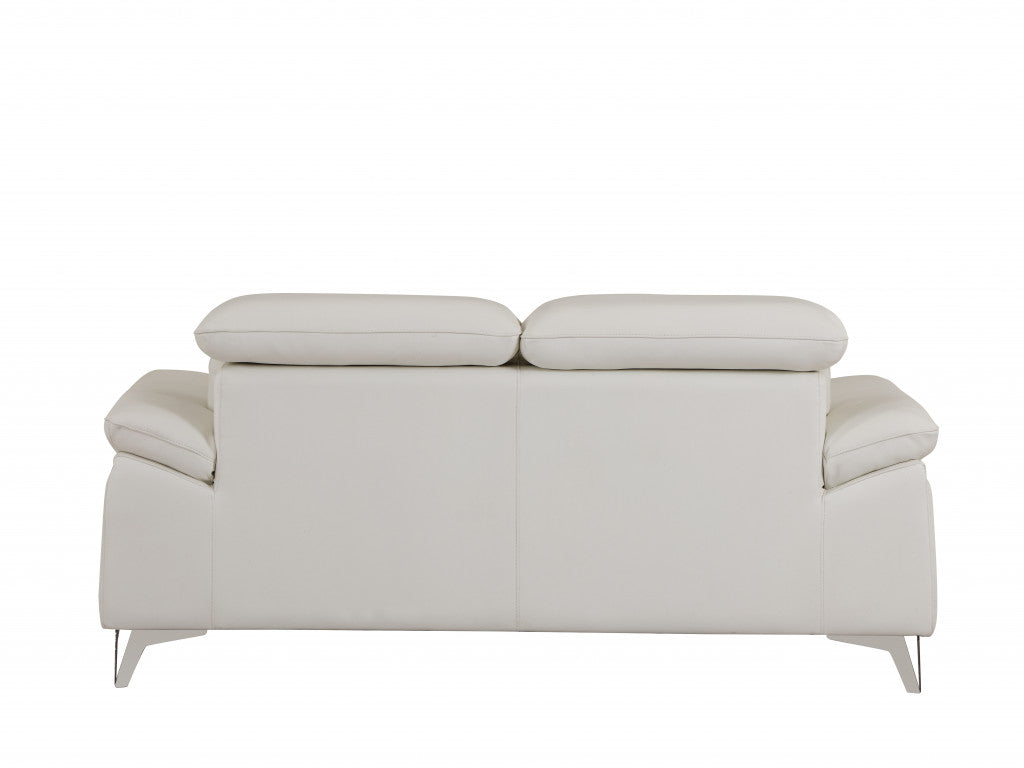 71" White Italian Leather Sofa With Silver Legs-3