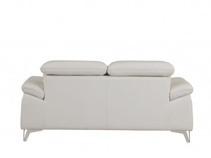 71" White Italian Leather Sofa With Silver Legs-3