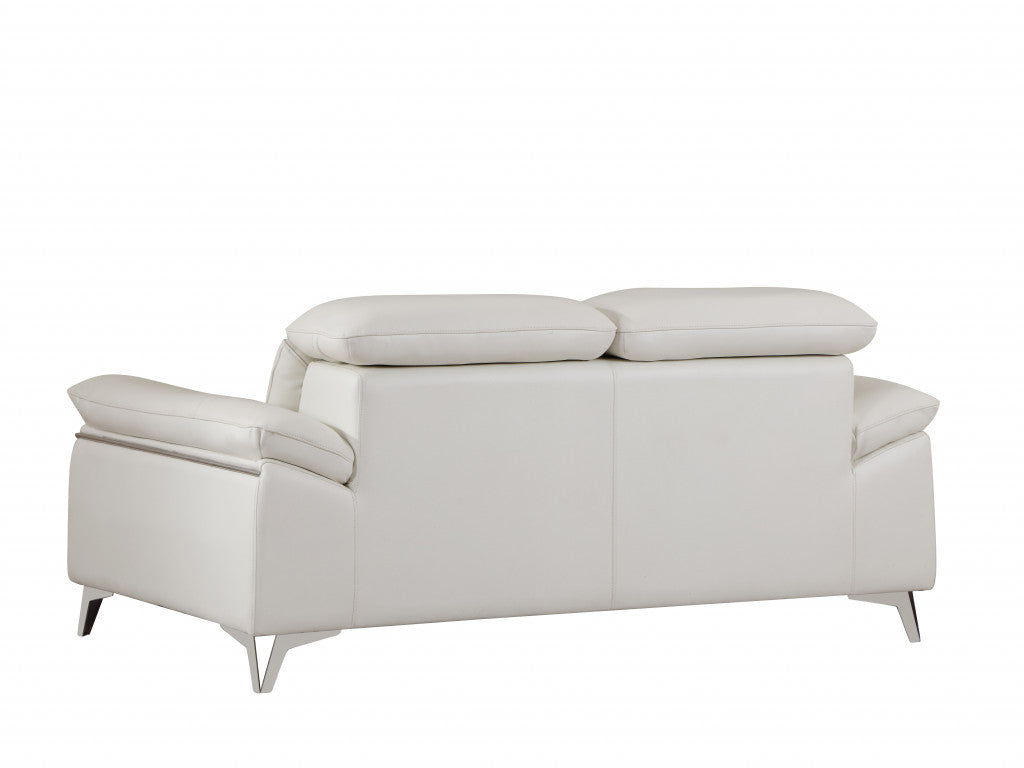 71" White Italian Leather Sofa With Silver Legs-2