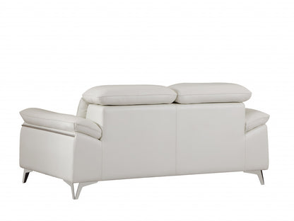 71" White Italian Leather Sofa With Silver Legs-2