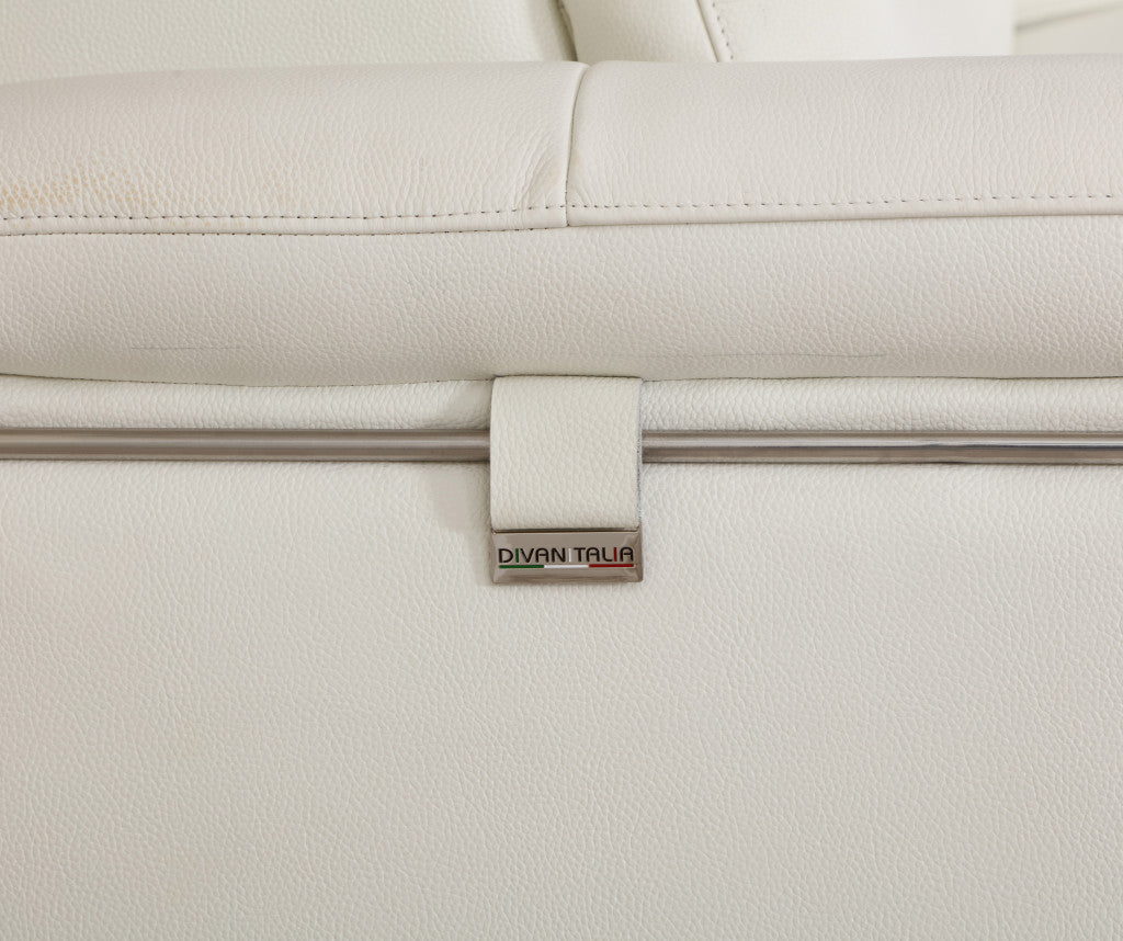 71" White Italian Leather Sofa With Silver Legs-8