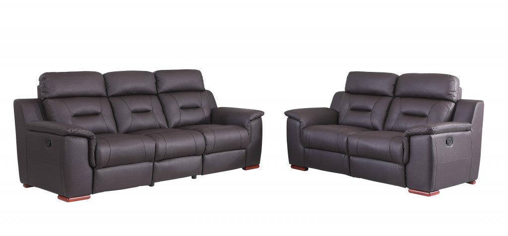 Two Piece Indoor Brown Genuine Leather Five Person Seating Set-2