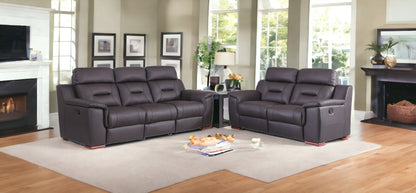 Two Piece Indoor Brown Genuine Leather Five Person Seating Set-0