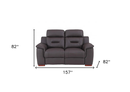 Two Piece Indoor Brown Genuine Leather Five Person Seating Set-8