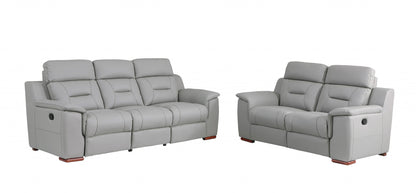 Two Piece Indoor Gray Genuine Leather Five Person Seating Set-4