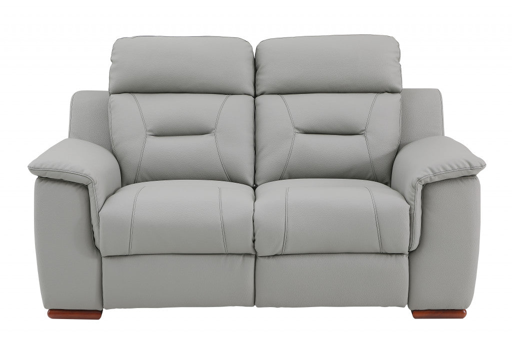 Two Piece Indoor Gray Genuine Leather Five Person Seating Set-0