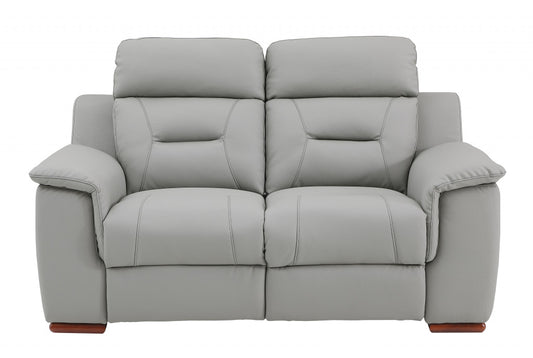 Two Piece Indoor Gray Genuine Leather Five Person Seating Set-0