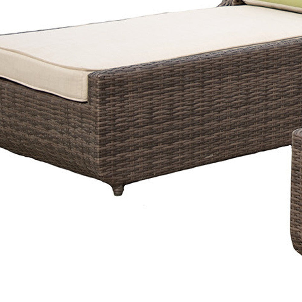 78" Set of Two Brown Indoor Outdoor Chaise Lounge with Beige Cushion-4