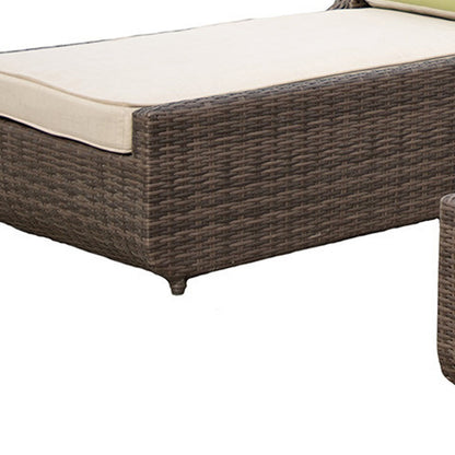 78" Set of Two Brown Indoor Outdoor Chaise Lounge with Beige Cushion-4