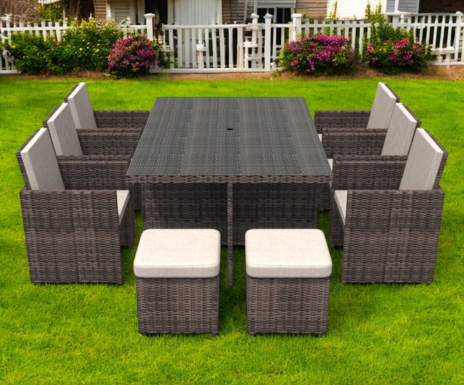 11 Piece Clear and Gray Glass Dining Set-1