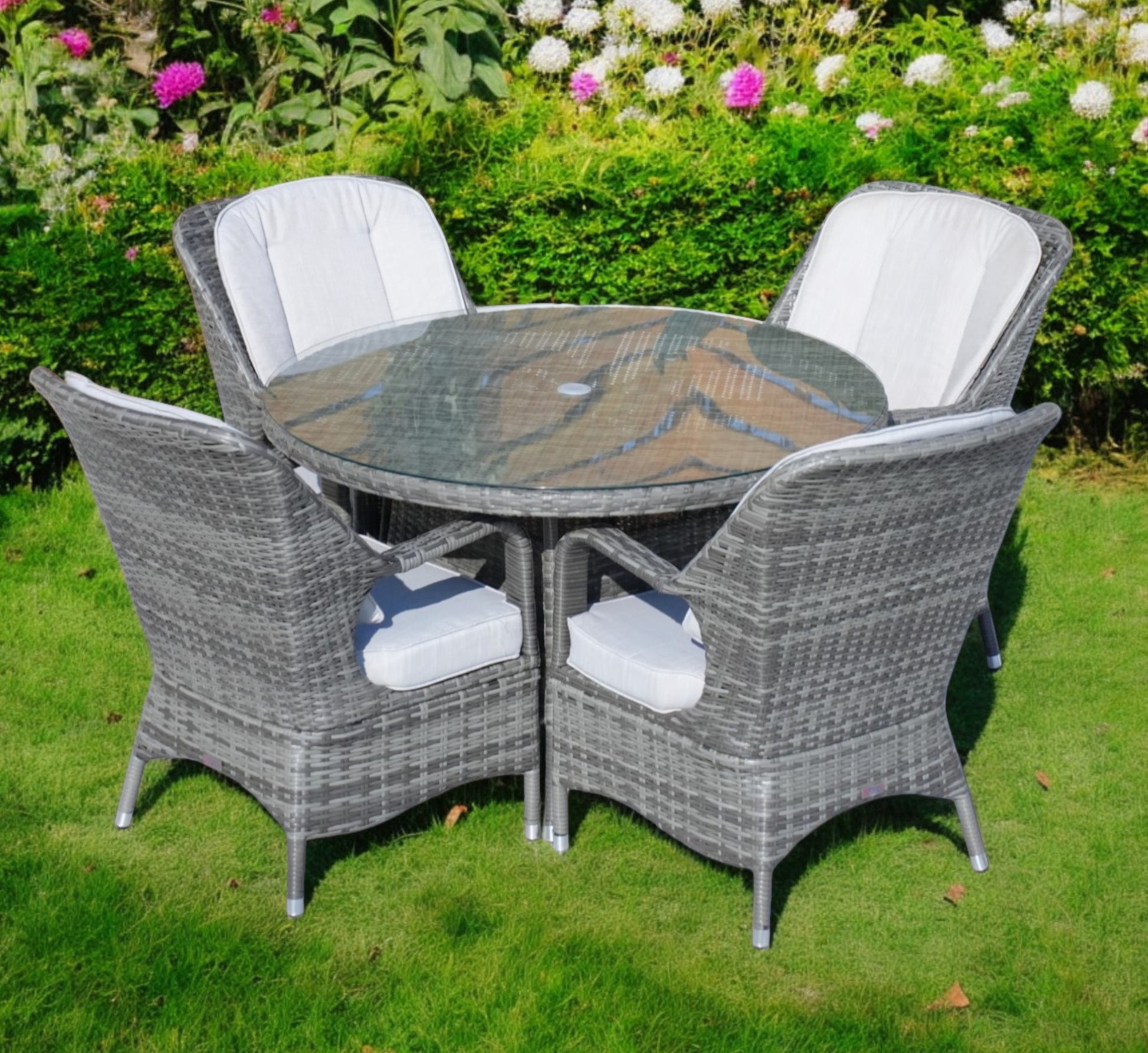 Five Piece Gray Round Glass Dining Set-1