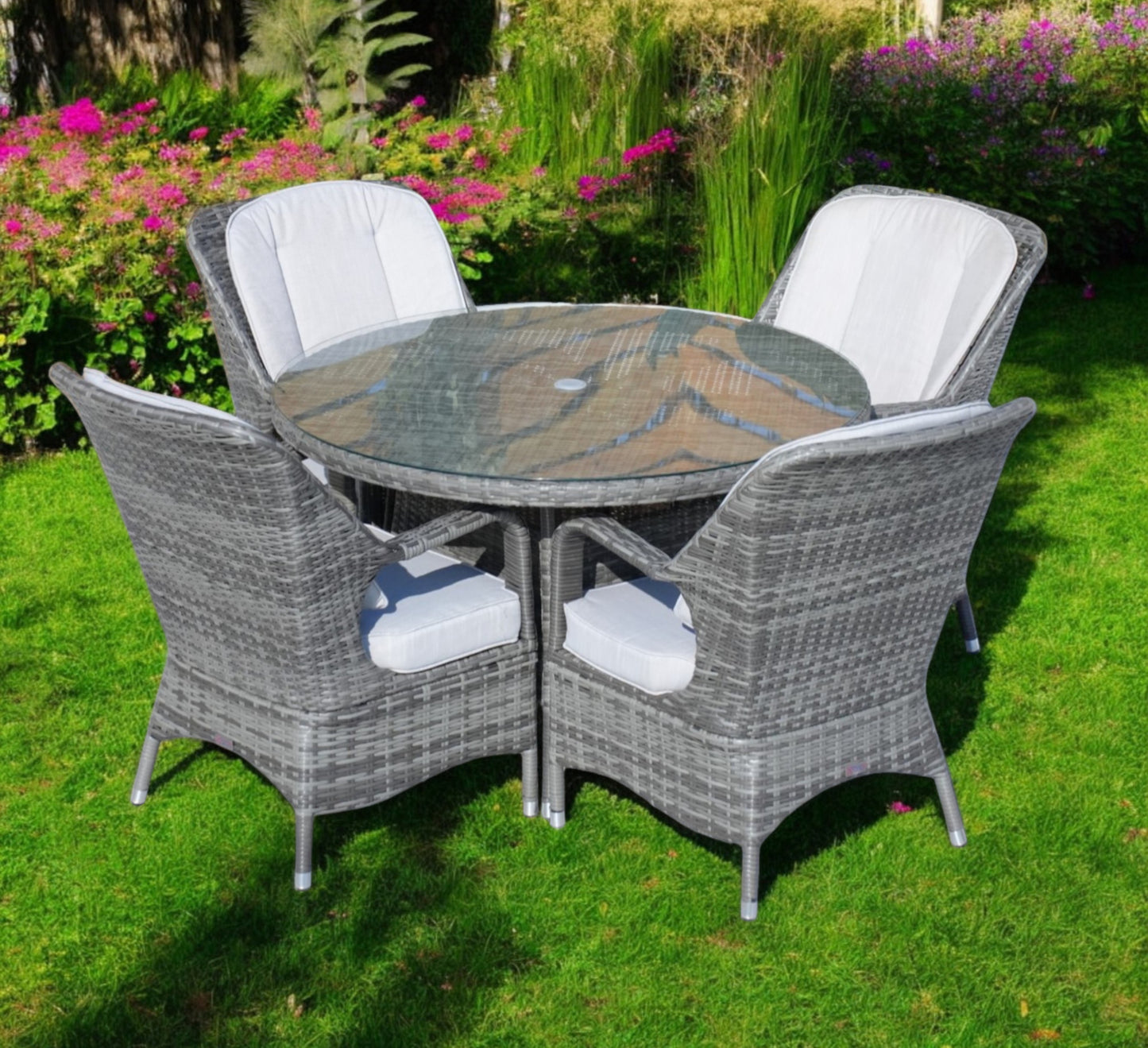 Five Piece Gray Round Glass Dining Set-0