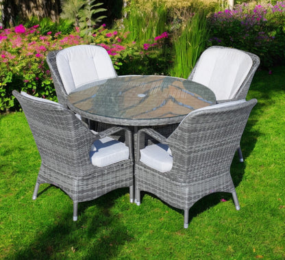 Five Piece Gray Round Glass Dining Set-0