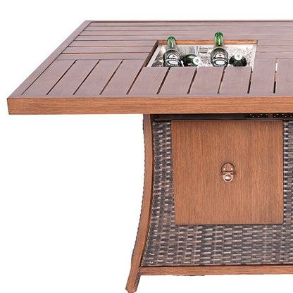 Brown Wicker Outdoor Gas Fire Pit Table with Ice Bucket-2