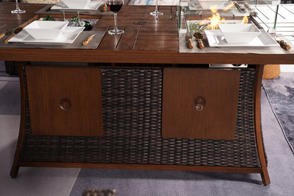 Brown Wicker Outdoor Gas Fire Pit Table with Ice Bucket-5