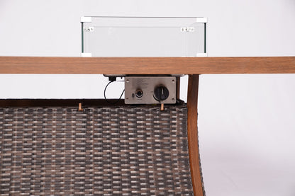 Brown Wicker Outdoor Gas Fire Pit Table with Ice Bucket-3