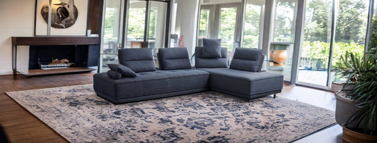 Blue 100% Polyester Stationary L Shaped Two Piece Sofa And Chaise-0