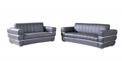 Two Piece Indoor Dark Gray Italian Leather Five Person Seating Set-0