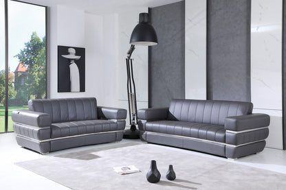 Two Piece Indoor Dark Gray Italian Leather Five Person Seating Set-5