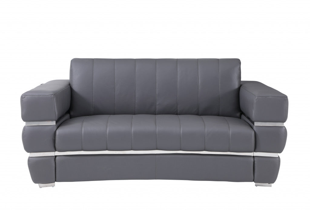 Two Piece Indoor Dark Gray Italian Leather Five Person Seating Set-2