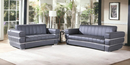 Two Piece Indoor Dark Gray Italian Leather Five Person Seating Set-1