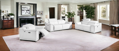 Three Piece Indoor White Italian Leather Six Person Seating Set-1