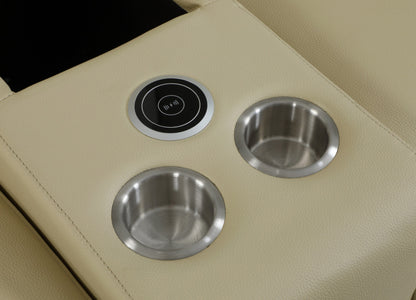 Beige Italian Leather Power Reclining U Shaped Six Piece Corner Sectional With Console-6