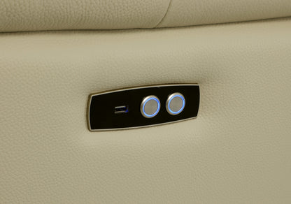 Beige Italian Leather Power Reclining U Shaped Six Piece Corner Sectional With Console-7