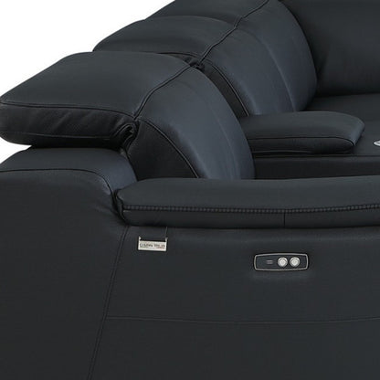 Black Italian Leather Power Reclining U Shaped Seven Piece Corner Sectional With Console-6