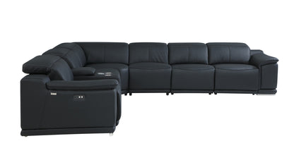 Black Italian Leather Power Reclining U Shaped Seven Piece Corner Sectional With Console-0