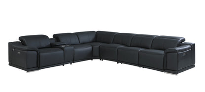 Black Italian Leather Power Reclining U Shaped Seven Piece Corner Sectional With Console-3
