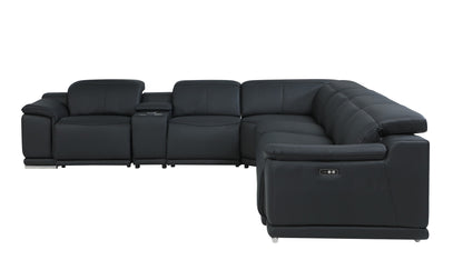 Black Italian Leather Power Reclining U Shaped Seven Piece Corner Sectional With Console-4