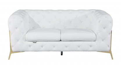69" White And Gold Italian Leather Loveseat-0
