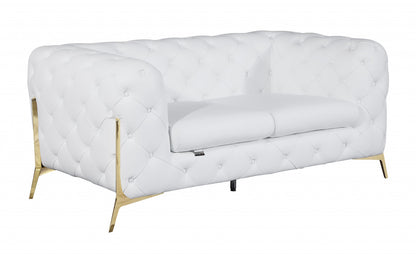 69" White And Gold Italian Leather Loveseat-2