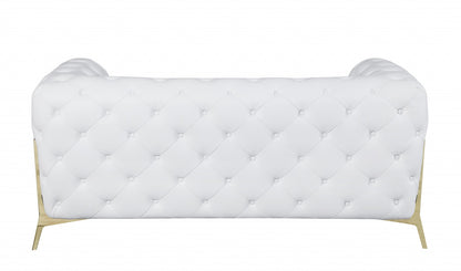 69" White And Gold Italian Leather Loveseat-3