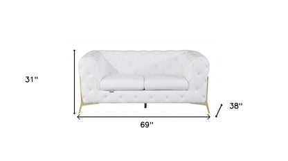 69" White And Gold Italian Leather Loveseat-6