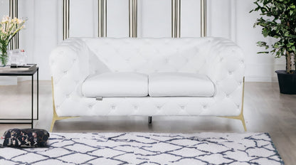 69" White And Gold Italian Leather Loveseat-1