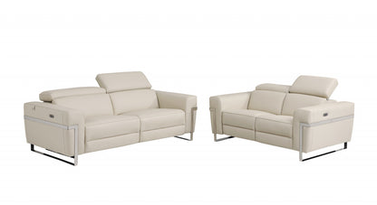 Two Piece Indoor Beige Italian Leather Five Person Seating Set-0
