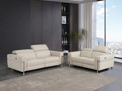 Two Piece Indoor Beige Italian Leather Five Person Seating Set-5
