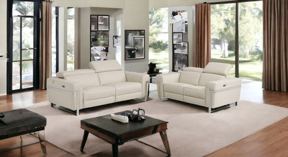 Two Piece Indoor Beige Italian Leather Five Person Seating Set-1