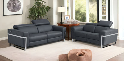 Two Piece Indoor Dark Gray Italian Leather Five Person Seating Set-0