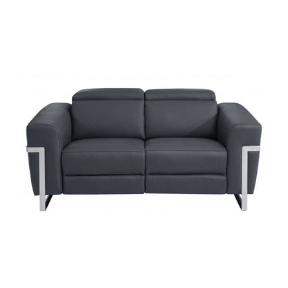 Two Piece Indoor Dark Gray Italian Leather Five Person Seating Set-1