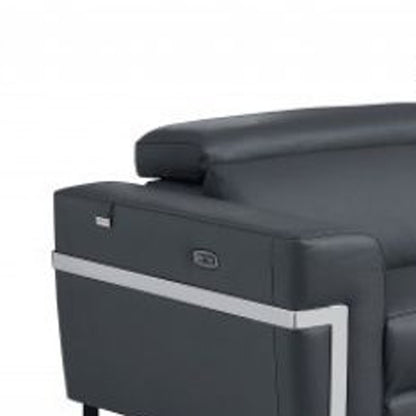 Two Piece Indoor Dark Gray Italian Leather Five Person Seating Set-5