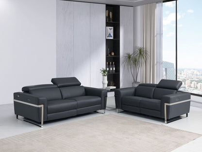 Two Piece Indoor Dark Gray Italian Leather Five Person Seating Set-7