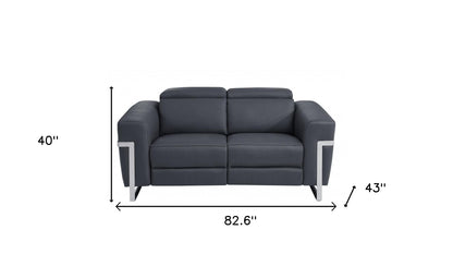 Two Piece Indoor Dark Gray Italian Leather Five Person Seating Set-8