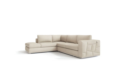 Beige Italian Leather Reclining L Shaped Two Piece Corner Sectional-0